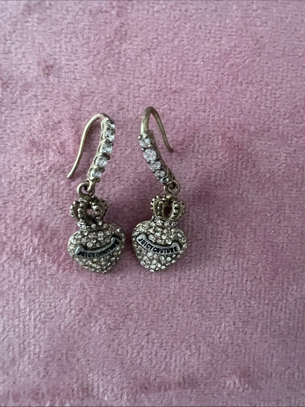 Juicy Couture Gold-Tone Crystal Heart Crown Drop Earrings